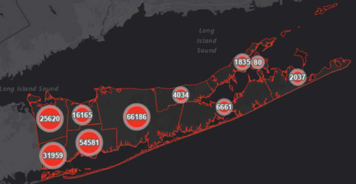 The Suffolk County COVID-19 map on Thursday, Sept. 19.