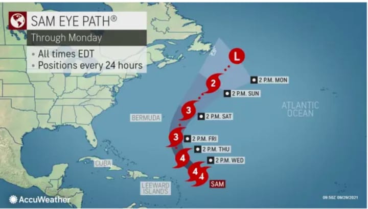 A look at Sam&#x27;s anticipated track by AccuWeather.
