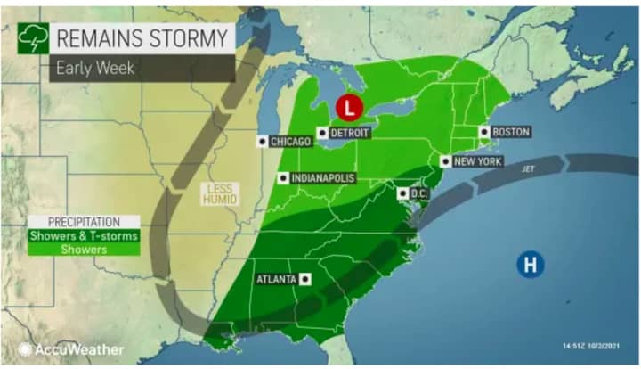 <p>A look at the early week stormy stretch, starting Sunday night, Oct. 3.</p>