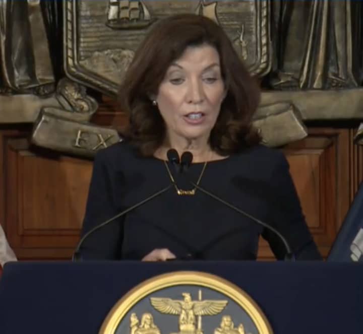 New York Gov. Kathy Hochul during her COVID-19 briefing on Tuesday, Oct. 5.