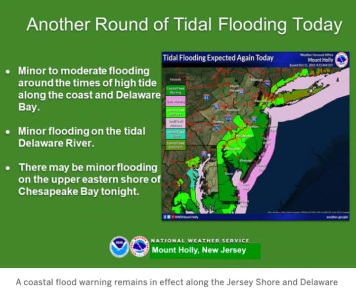A coastal flood warning has.been issued for the Jersey Shore and South Jersey near the Delaware Bay.