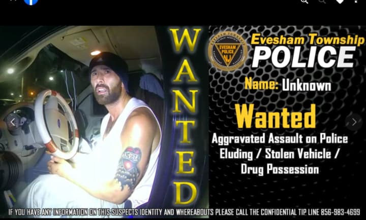 Evesham Twp. police sought the public&#x27;s help locating this suspect in connection with a vehicle stolen from Bristol, Pennsylvania. The alleged fugitive, Michael Martin, reportedly was apprehended by U.S. Marshals and the NJ State Police Fugitive Unit