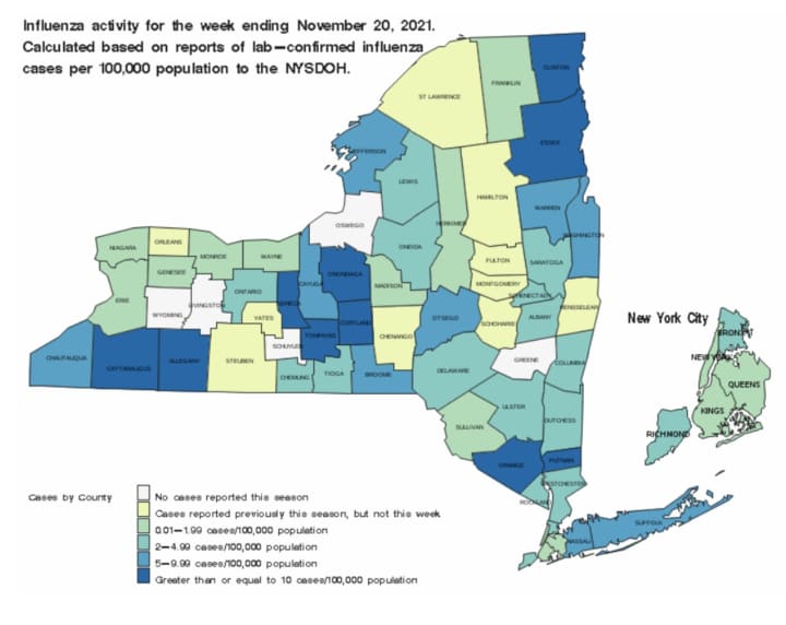 A breakdown of flu activity in each of the state&#x27;s counties.