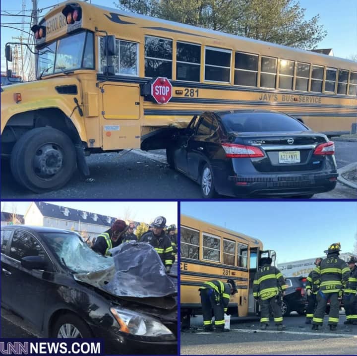 A school bus collided with a car in Lakewood on Wednesday. (Photos Courtesy Lakewood News Network)