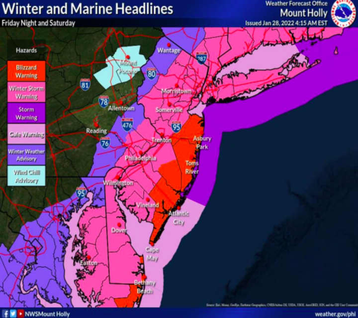 Blizzard and winter storm warnings.