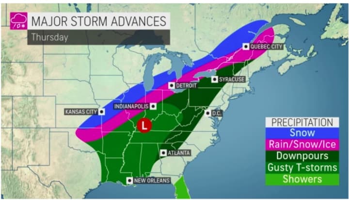 The major, cross-country storm moving from west to east will arrive in the Northeast on Thursday, Feb. 17.