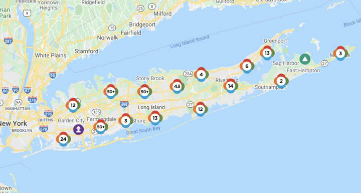 The PSEG Long Island outage map on Friday, Feb. 18.