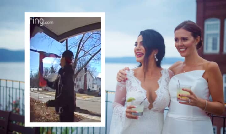 Natalie (left) and Kara Ferrazzano were honeymooning in Hawaii when their New Jersey home was vandalized.