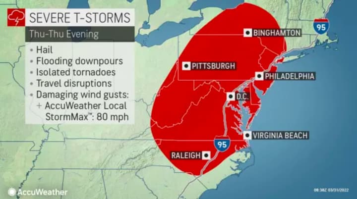 Thunderstorms and gusty winds are forecast across the Northeast.