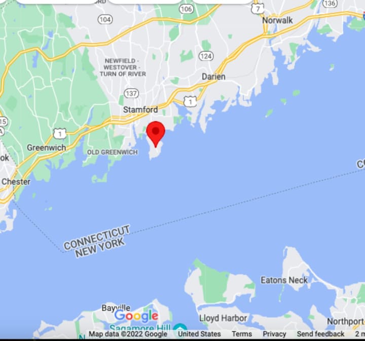 Long Island Sound off of Shippan Point in Stamford (marked in red).