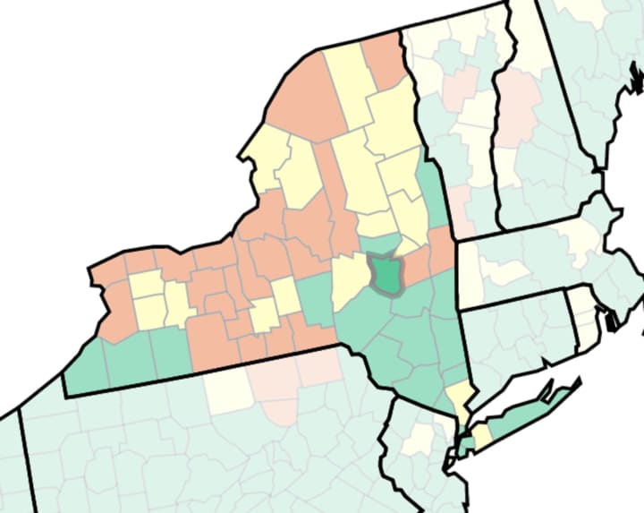 The CDC&#x27;s COVID-19 risk map in NY