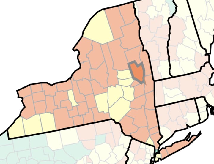 The CDC&#x27;s COVID-19 risk map in NY