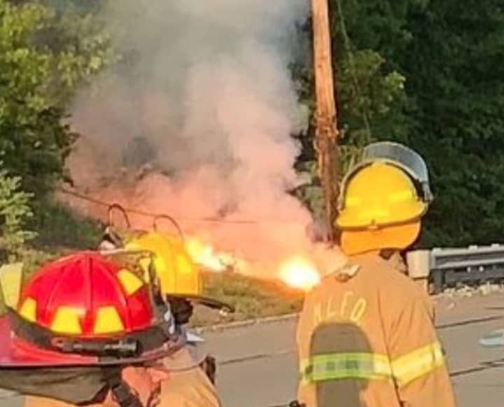 A fiery crash snapped a utility pole and shut down Route 46 in Morris County, authorities said.