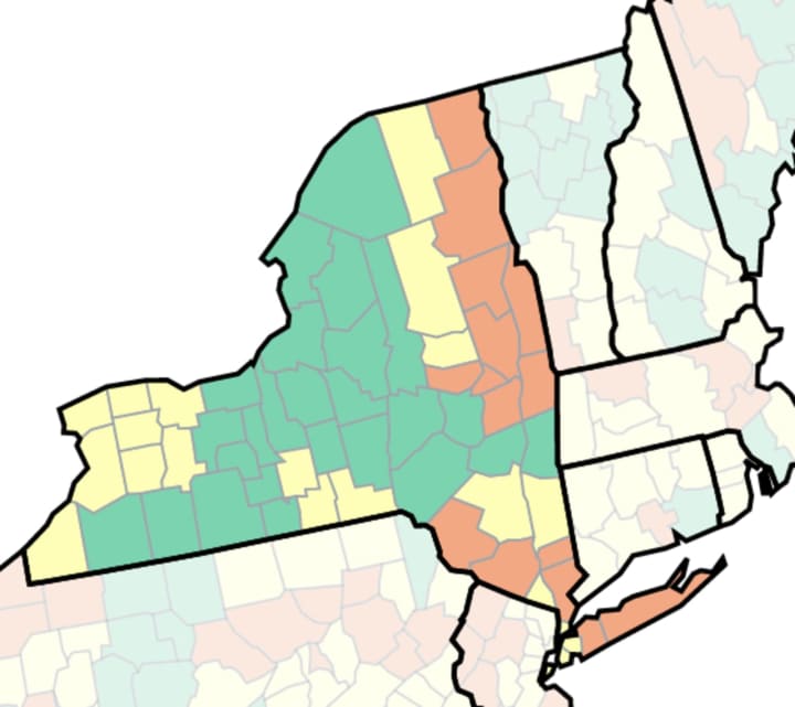 The CDC&#x27;s COVID-19 risk map in New York