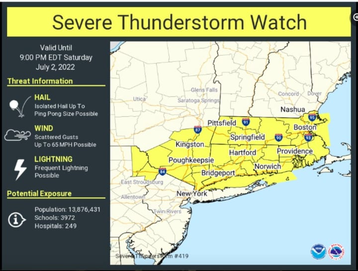 Areas where the Severe Thunderstorm Watch is in effect.