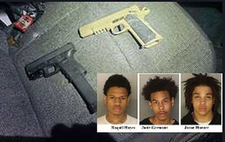 Three men were arrested in Newark after police found two with stolen guns and one with ammunition, authorities said.