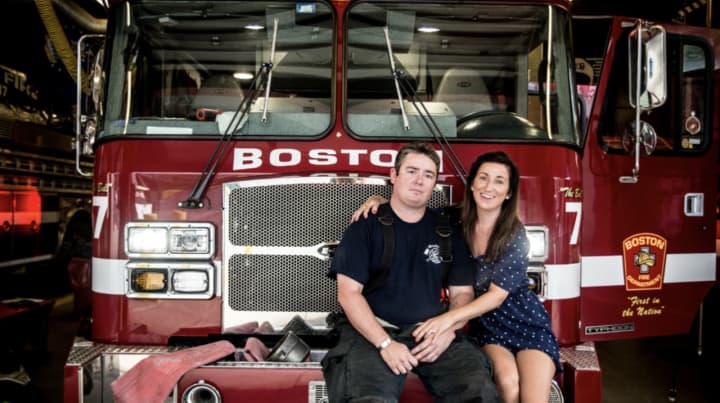 Boston firefighter Danny Loring and his wife, Rachel.