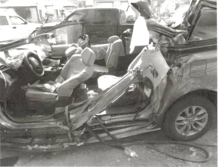 The car after the family was cut out following the crash.