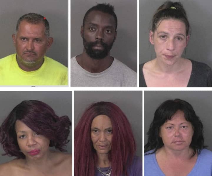 Randal Hernandez, Dominic Brown, Julia Hernandez, Jamie Pinder, Amy Exner, Renee Rosina, and Tracey Rhodes were arrested in a Trenton prostitution bust, authorities announced.