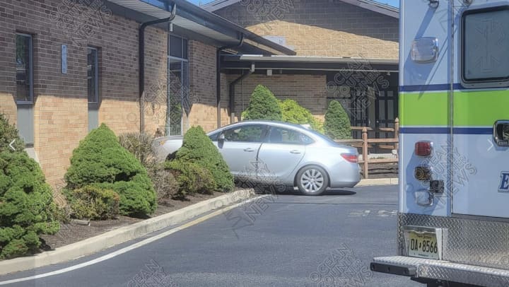 The car that ran into St. Justin&#x27;s Roman Catholic Church in Toms River (Photo courtesy of Ocean County Scanner News (OCSN))