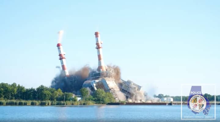 The former C.P. Crane Power Station has been imploded