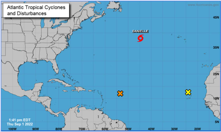 The National Hurricane Center said on Thursday, Sept. 1 that a tropical depression has strengthened into what has been named Tropical Storm Danielle.