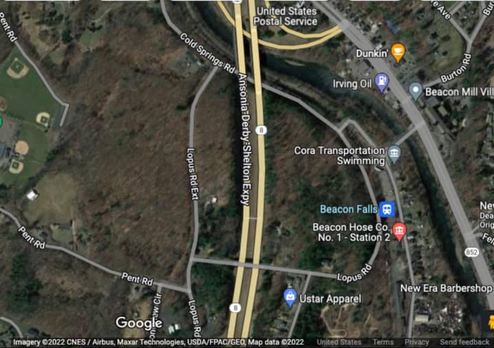 Beacon Falls train station and Cold Springs Road in Beacon Falls.