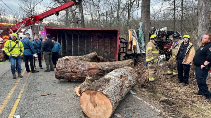 A driver was flown to a PA trauma center after what emergency crews called a “prolonged and technically challenging” rescue process that occurred when a commercial truck hauling logs overturned in Hunterdon County Tuesday afternoon.