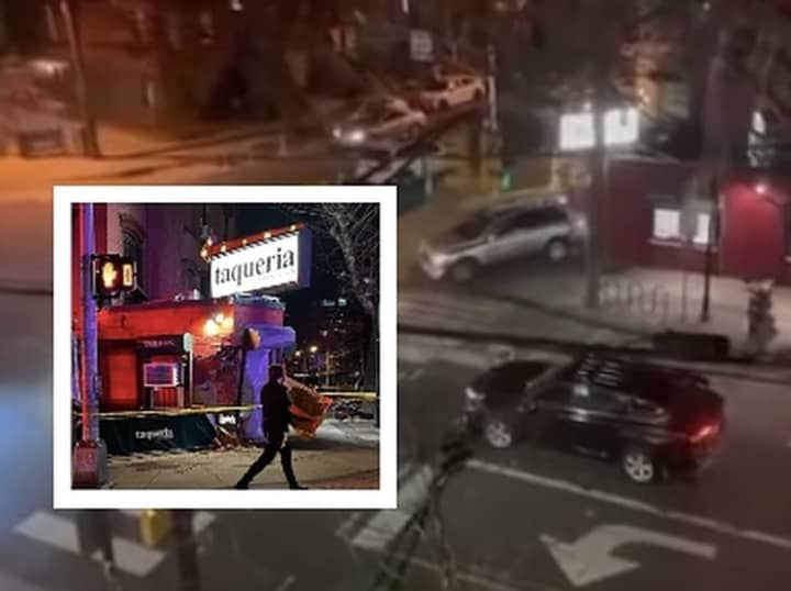 Footage shows an SUV reversing into Taqueria Downtown.