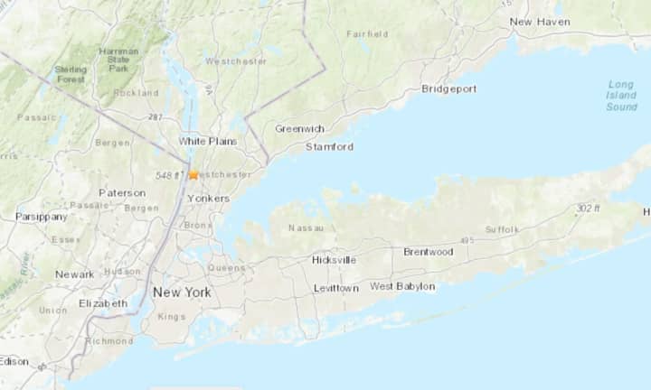 The area where the earthquake hit (marked by a gold star) in Hastings-on-Hudson, about 20 miles north of midtown Manhattan.