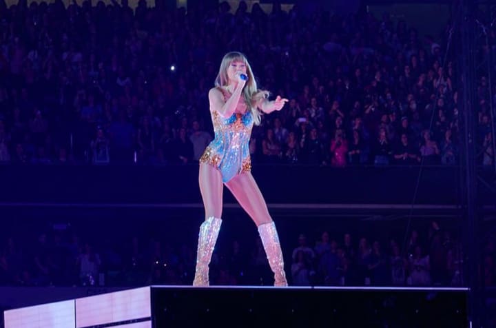 Taylor Swift performing in Arlington, TX during the "Eras Tour."