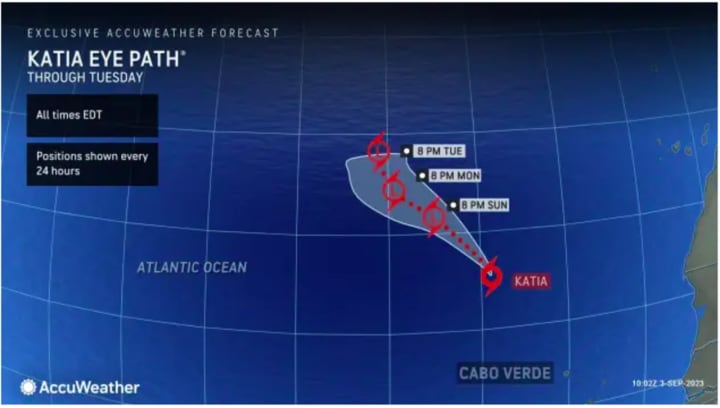 Newly formed Tropical Storm Katia is headed northwest.