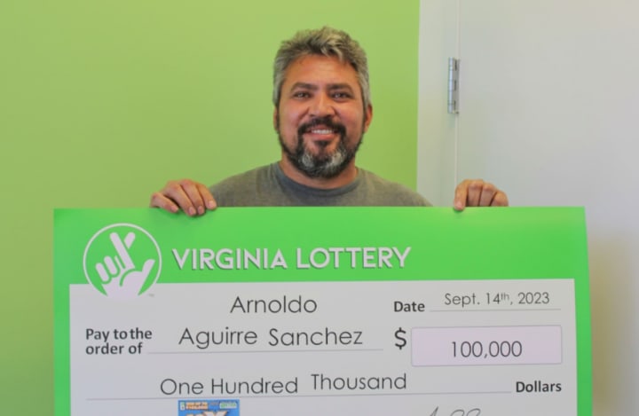 Arnoldo Sanchez won $100,000 playing the Virginia Lottery.