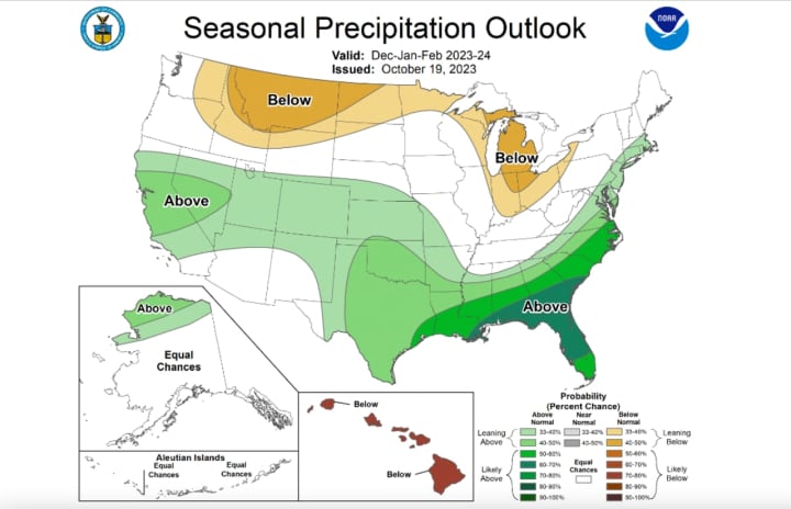 A look at the precipitation forecast for the winter of 2023-24 by NOAA National Weather Service.