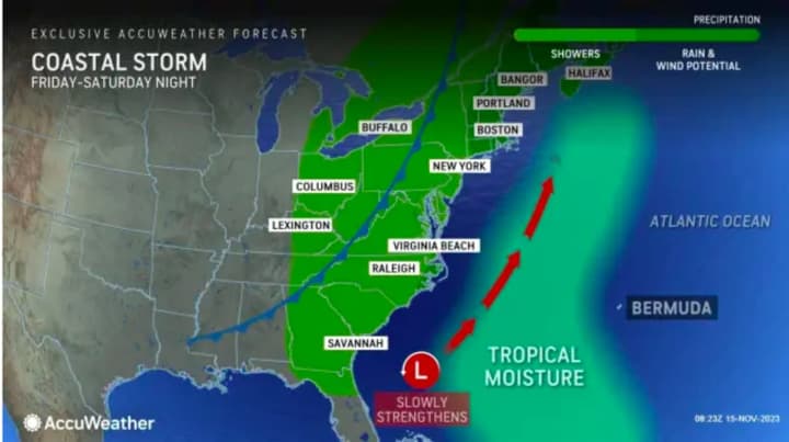 The coastal storm system is on track for the region Friday, Nov. 17 into Saturday, Nov. 18.