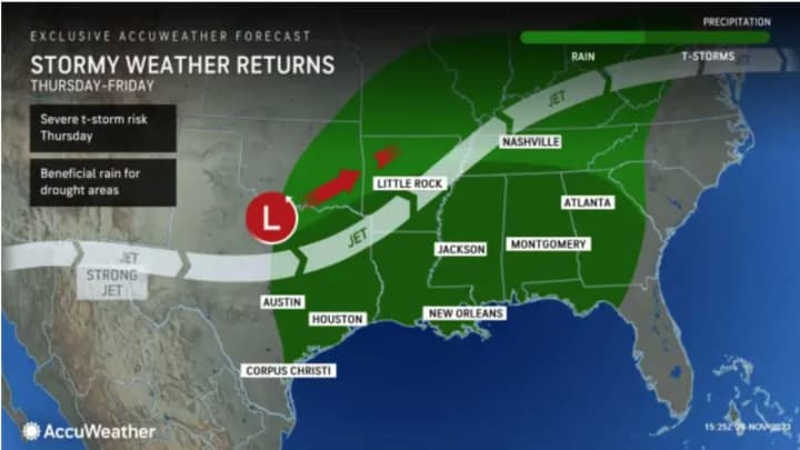 The coast-to-coast storm system could trigger tornadoes in the Southwest on Thursday, Nov. 30 before heading to the Northeast on Friday, Dec. 1.