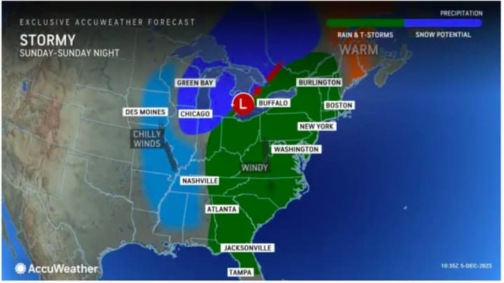 A look at the wide range of the storm system on track to arrive on Sunday, Dec. 10.