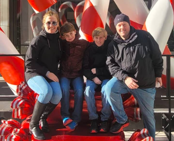 Bronxville PD Lt. Watson Morgan, far right, his wife, Ornela, and their two sons in photo posted on social media in January, 2023.