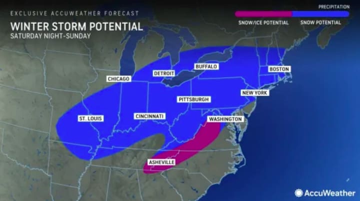Possible winter storm tracking over Northeast.