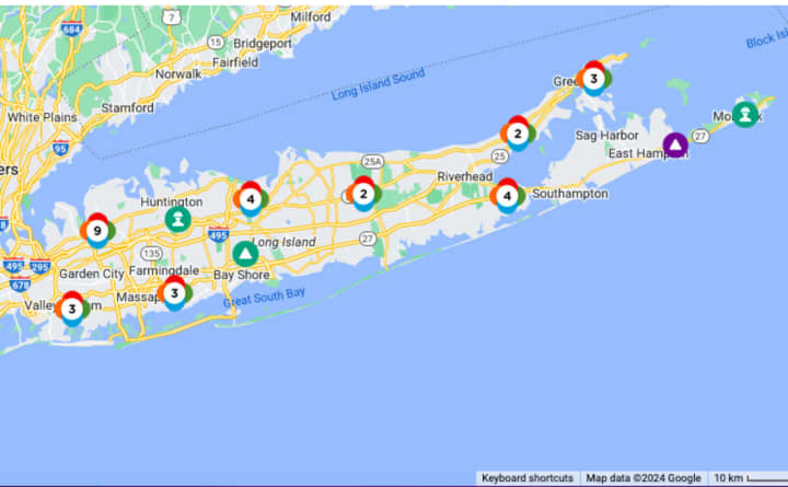 A look at the&nbsp;PSEG Long Island power outage map at around 5 p.m. Sunday, Jan. 14.
  
