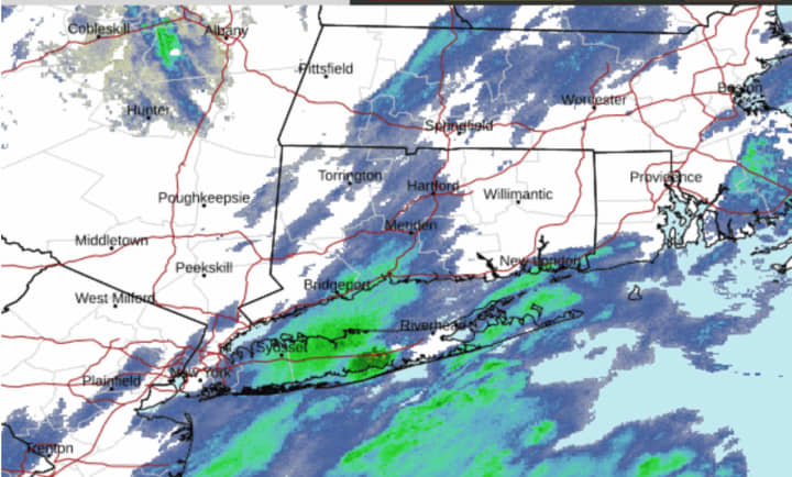 A look at the quick-moving storm system sweeping through the Northeast in a radar image from about 7 a.m. Monday, Jan. 29.