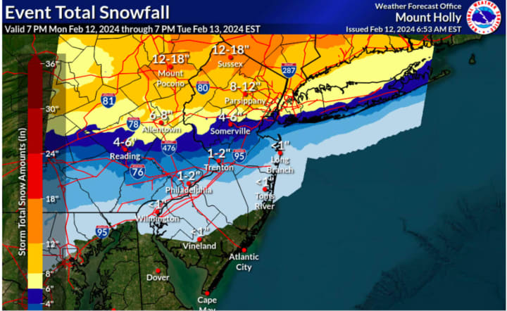 Event total snowfall