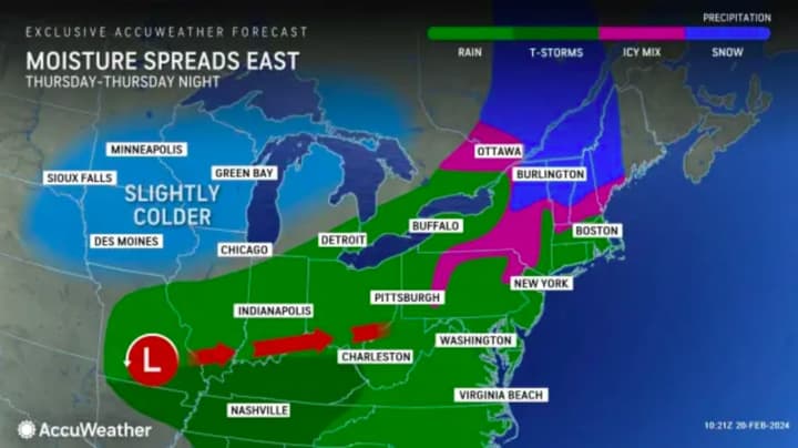 A new storm heading to the mid-Atlantic and Northeast is expected to bring rain.