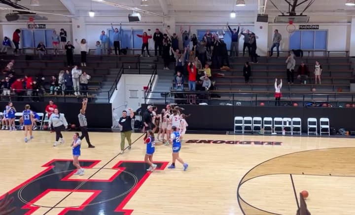 Haddonfield seventh-grader Sara Guveiyian is going viral for a buzzer-beater half-point shot that put her team through to the championships.
  
