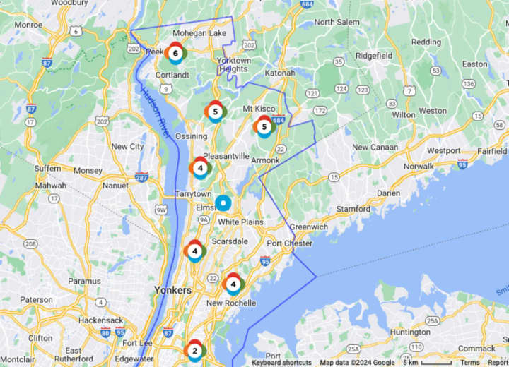 Con Edison's outage map as of Monday, March 11 at around 4:30 p.m.&nbsp;