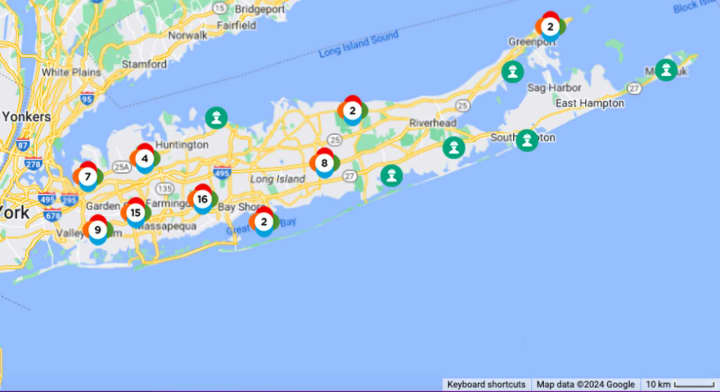 The PSEG Long Island power outage map late Monday afternoon, March 11.