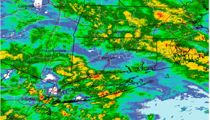 A radar image of the region at around 7 p.m. Wednesday, April 3, showing the Nor'easter sweeping through the region.
  
