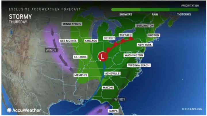 The system will arrive in the Northeast on Thursday, April 11, with heavy rain and possible flooding continuing into Friday, April 12.