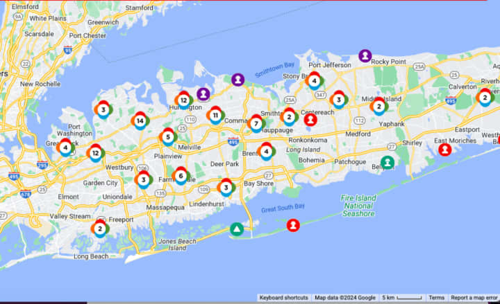 A look at the PSEG Long Island power outage map at around 8 a.m. Friday, April 12.