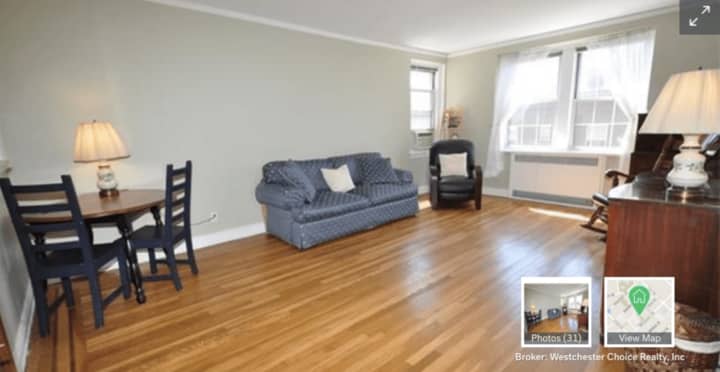 Unit 5E, a 650-square-foot studio at 253 Garth Road, Scarsdale, is on the market for $115,000.
